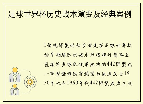 足球世界杯历史战术演变及经典案例